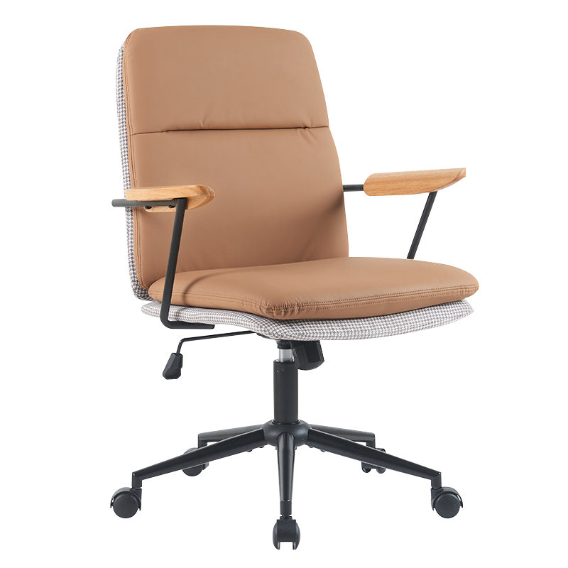 Krzesło biurowe z podwójną poduszką w kolorze ziemistego żółtego drewna (X-5135)