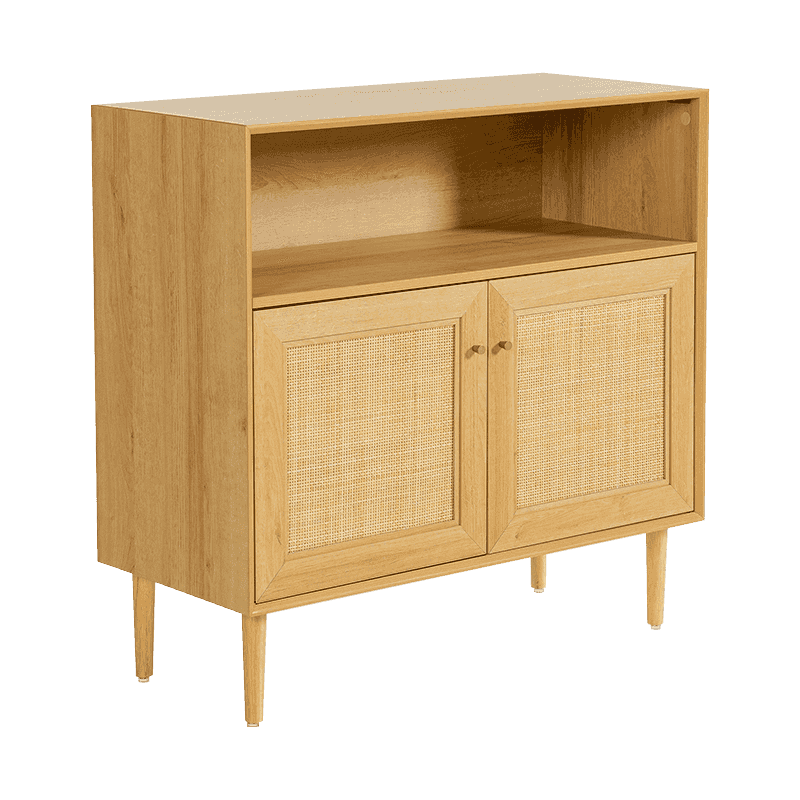 Rustykalna dwudrzwiowa szafka do przechowywania w kolorze drewna z drzwiami rattanowymi (Y-C43)