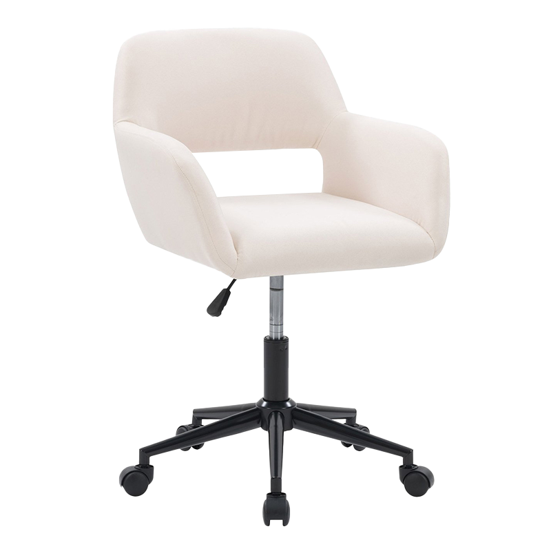 Szerokie tapicerowane krzesło biurowe z beżowym materiałem i drewnianym podłokietnikiem (GY-630)