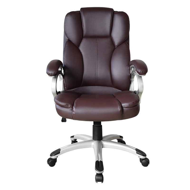Brązowy fotel biurowy z wysokim oparciem i stałym podłokietnikiem (Y-2825)