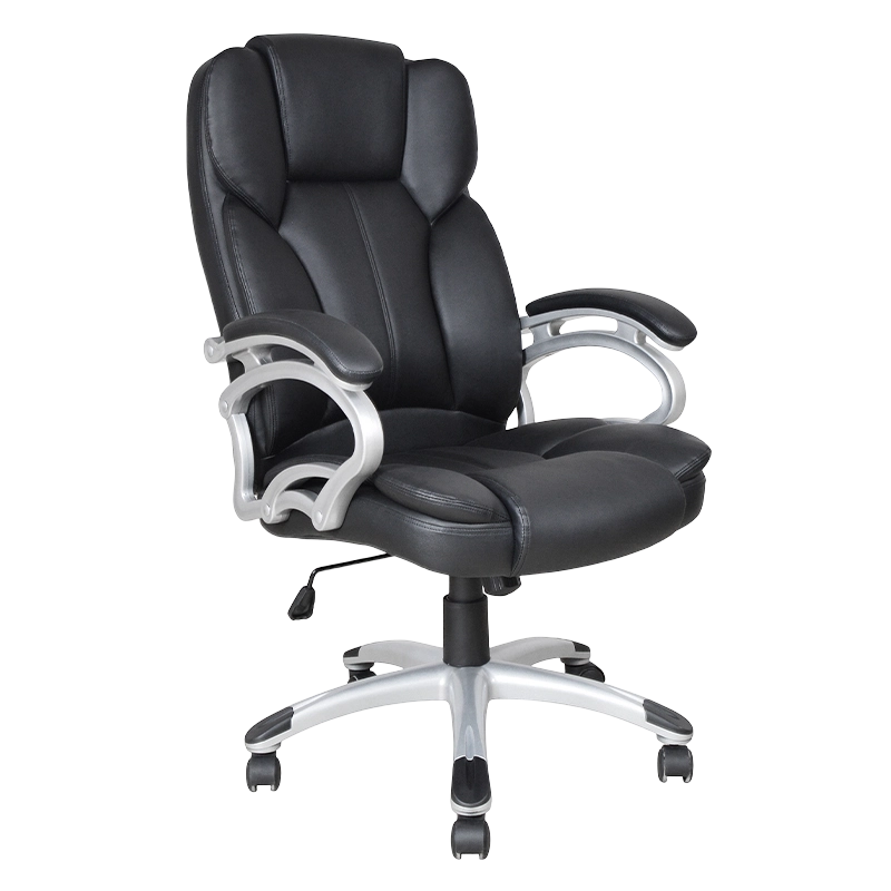 Czarny fotel biurowy z wysokim oparciem i stałym podłokietnikiem (Y-2825)