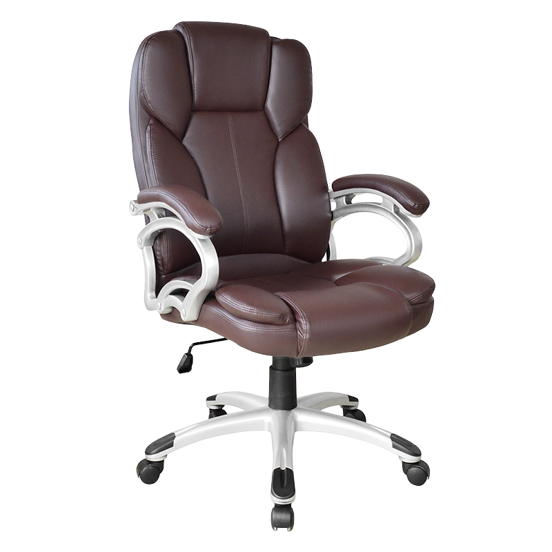 Brązowy fotel biurowy z wysokim oparciem i stałym podłokietnikiem (Y-2825)