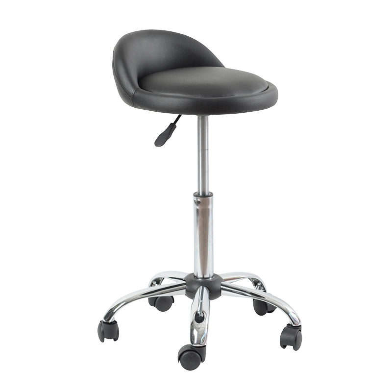 Czarny, okrągły stołek barowy z niskim oparciem i kółkami (GY-1021A)